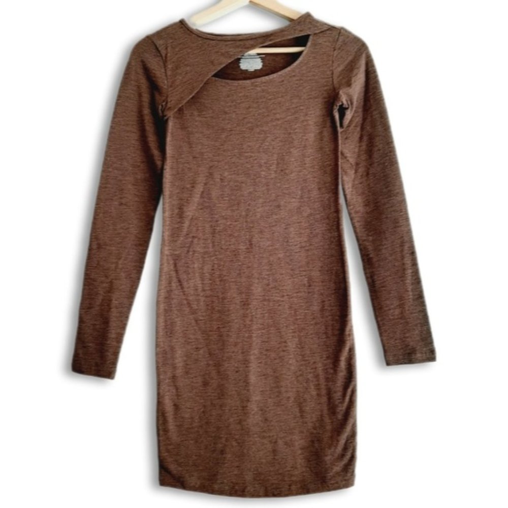NOBO No Boundaries Cut-Out Comfy Long Sleeve Jersey Knit Mini Dress Brown Sz XS
